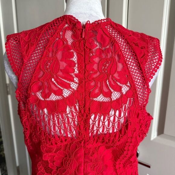 Lulus Lipsy VIP Red Lace Midi Cocktail Party Dress Size L - Picture 4 of 8